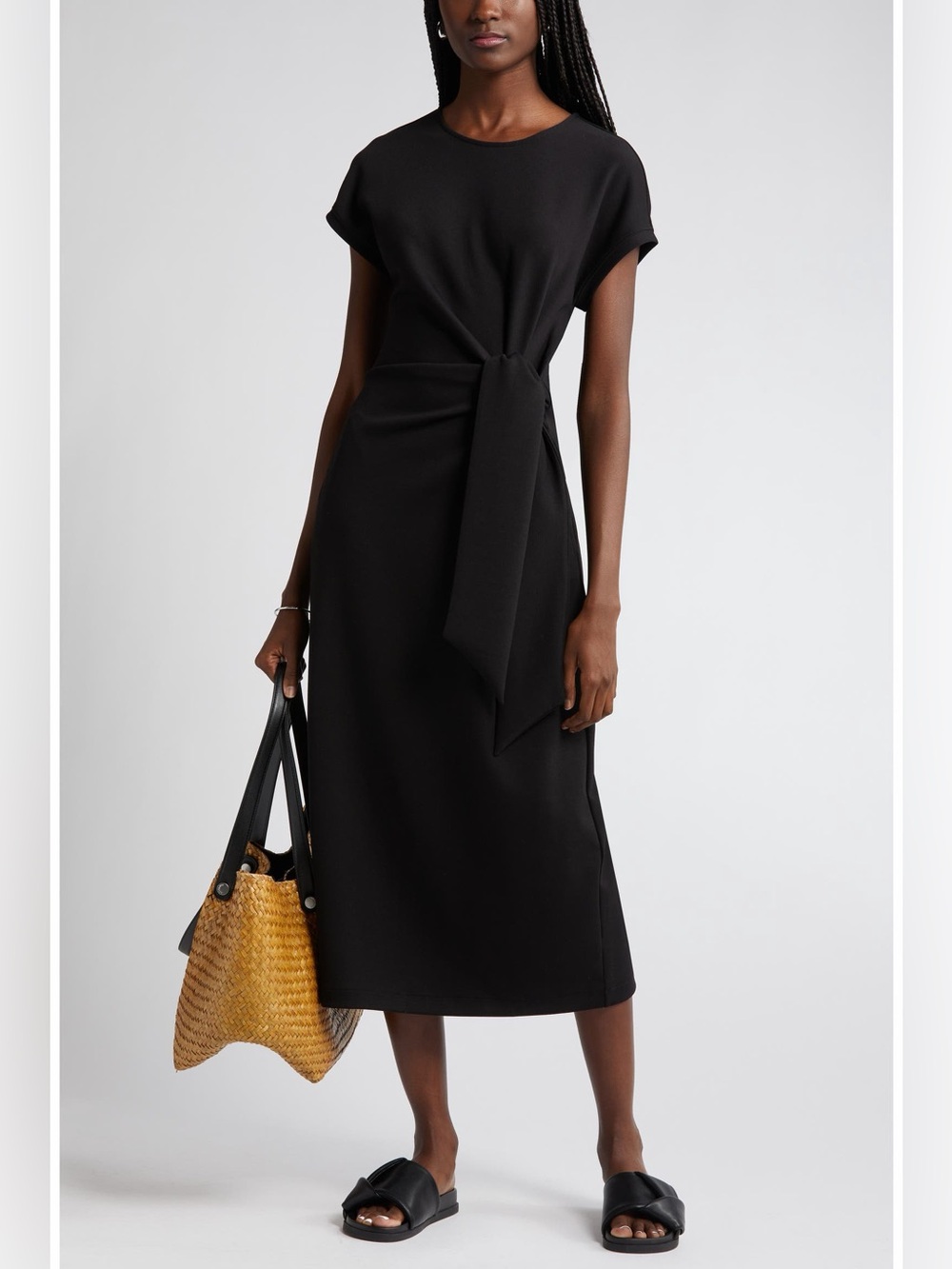 Nordstrom Black Knot-Front Midi Dress